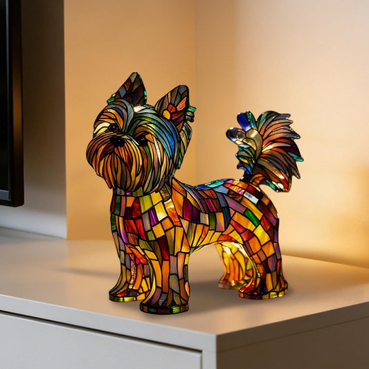 Yorkshire Terrier Lamp, Stained Pet Dogs Themed Led Table Lamps, Retro Colorful Resin Table Lamp, Dog Series Art Night Light, LED Night Light for Home Tabletop Decor, Unique Gifts for Dog Lovers
