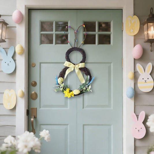 Easter Wreath Spring Wreaths for Front Door Easter Bunny Decor, Rattan Bunny-shaped Garland, Holiday Party Decoration for Indoor Outdoor