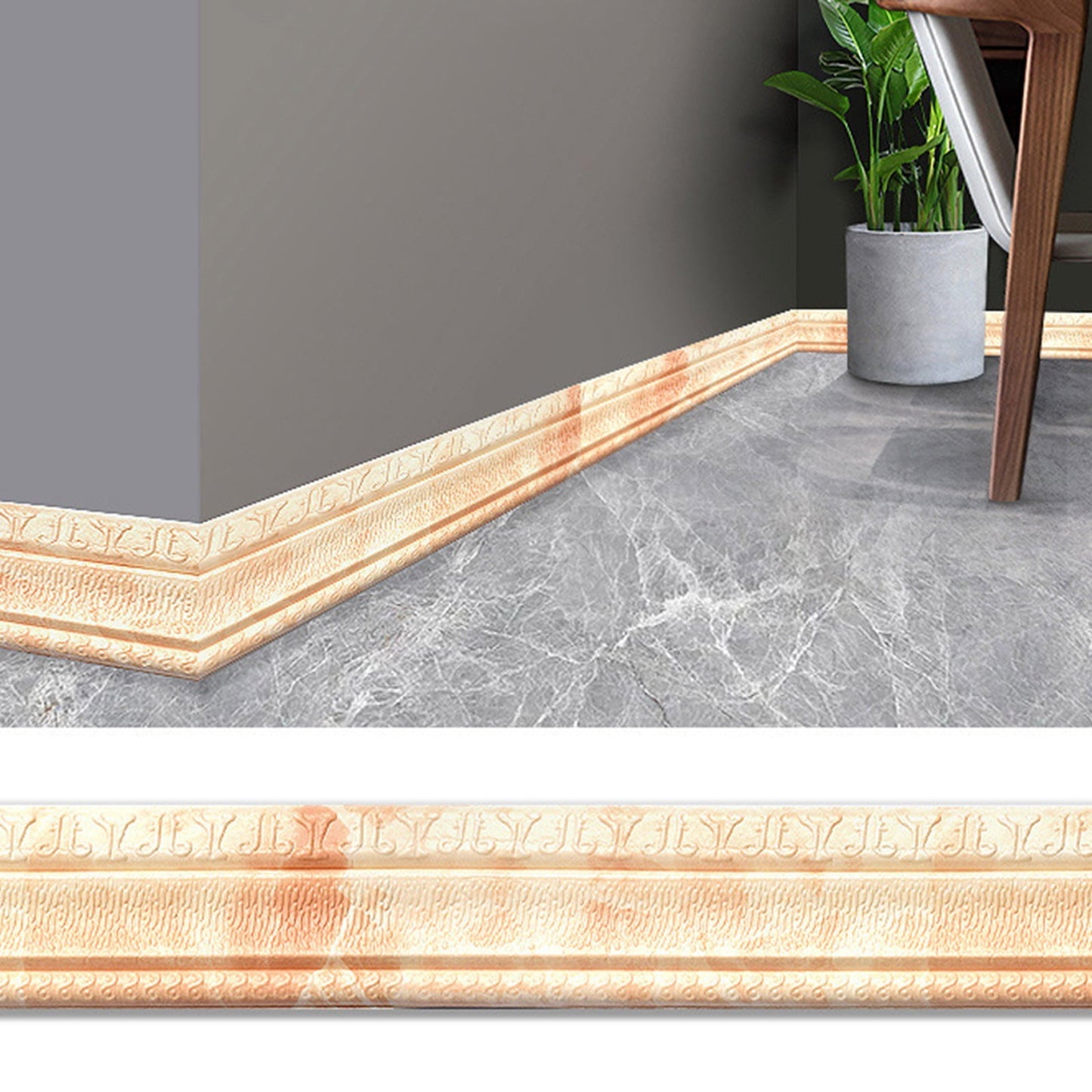 Peel and Stick Mirror Frame Border,Self Adhesive Flexible Molded Trim,Sticky Decorative Wall Lines Wallpaper Border,3D Flexible Foam Wall Trim Wallpaper(Marble Light Yellow 90*3in)