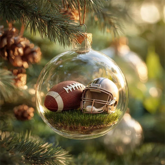 3d Crystal Sports Ornament Set,3¡Á3inch,Sports Holiday Ornament,3d Stereoscopic Micro Scene Sports Holiday Ornaments,Clear Plastic Christmas Balls, Winter Theme Holiday Tree Decor.(Football)