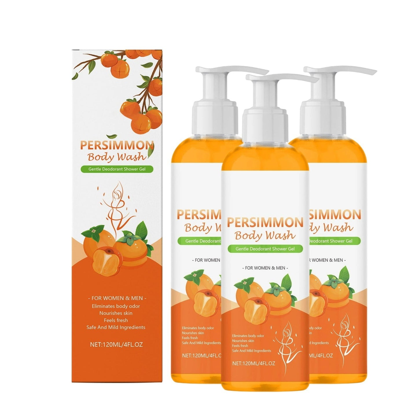 Persimmon Soap,Persimmon Body Wash,Persimmon Soap for Old People Smell â€?Persimmon Body Wash Body Odor Soap, Purifying Deodorizing Soap for Eliminating Body Odor Underarms(3PCS 120ml/4fl.oz)