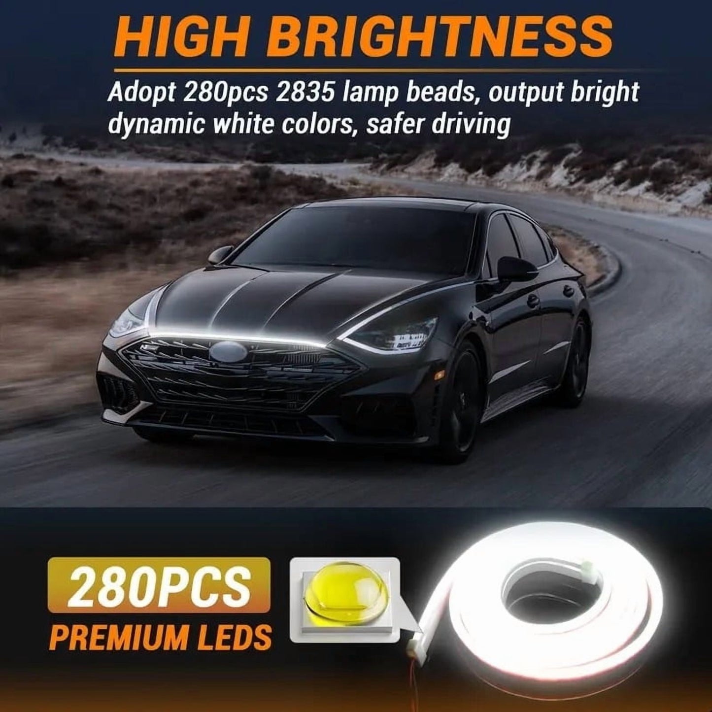 Car Hood Light Strip LED Hood Light Strip Under Hood Light, Flexible Waterproof Automotive Engines Hood Gaps Light For Cars, Trucks & SUVs, Ideal For Truck Mods & Exterior Grill Decor