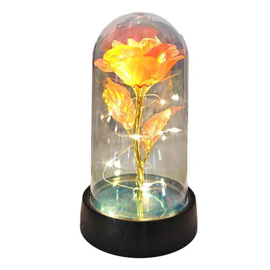 Glass Flowers,Glass Rose,Light Up Rose In Glass Dome,Rosas Eternas,Light Up Flowers,Light Up Rose,Valentine's Day Artificial Flower Gifts,Rose Flower Gifts Ideas(Orange 6*3.5in)