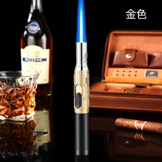 Lighter,Cigar Lighter,Torch Lighter Outdoor Windproof Straight Flamelighter For Campfires Kitchen Candle Lighter Lighters Pack Great For Candles And Fireplaces Safety Switch(MulticolorGold)