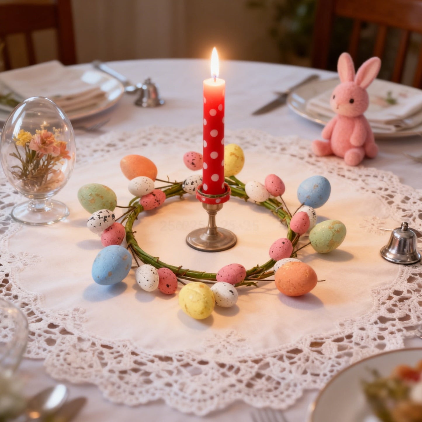 Easter Candle Wreaths Easter Table Centerpiece Easter Mini Decorations, Candlestick Wreath Garland Set, Holiday Party Decor for Dining Table & Mantel