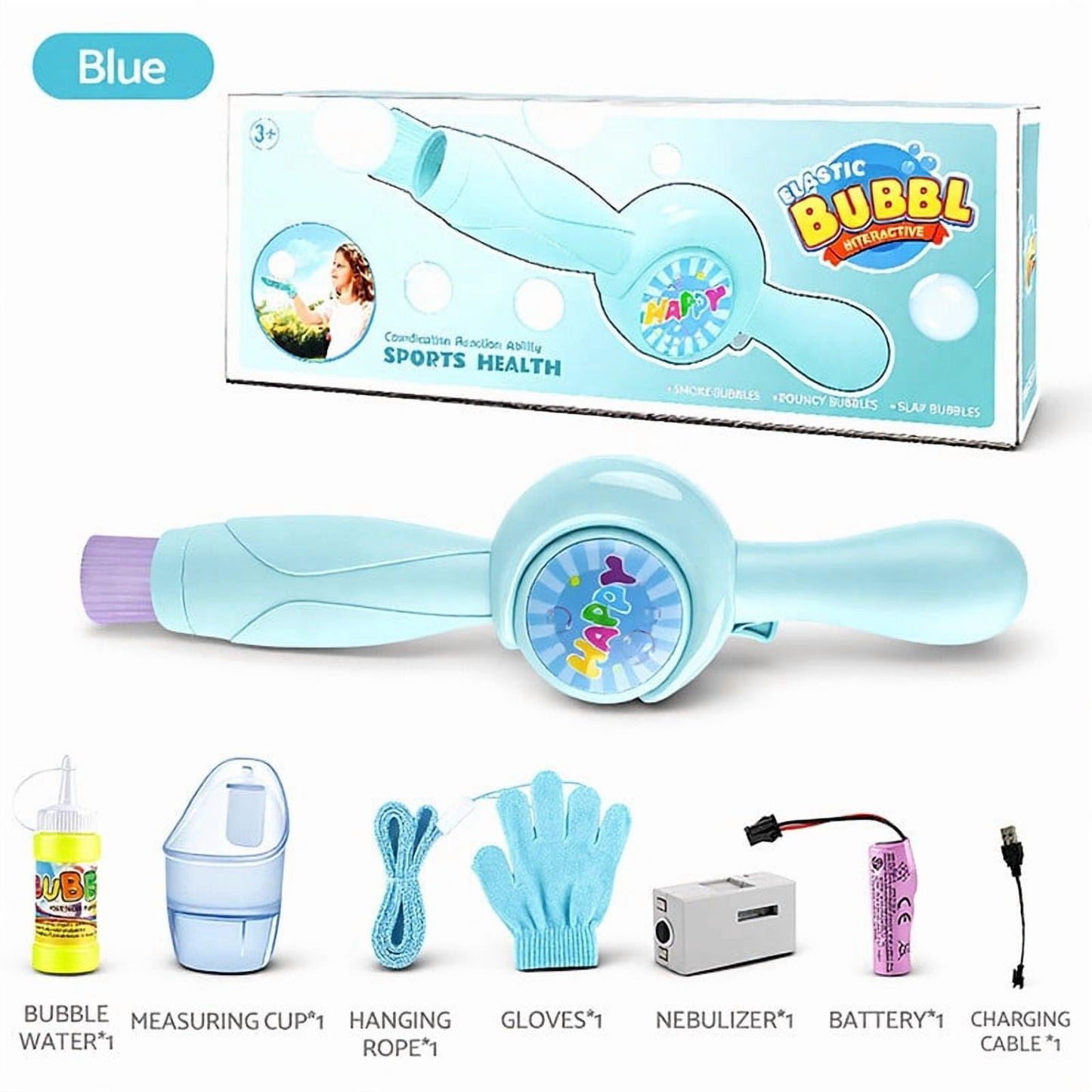 Smoke Bubble Machine,Bubble Fog Wand,Fog Bubble Machine,Elastic Wand Toy 50ml,Rechargeable Smoke Bubble Machine,Colorful Lights & Music Bubble Maker For Outdoor Parties Use.(Blue)