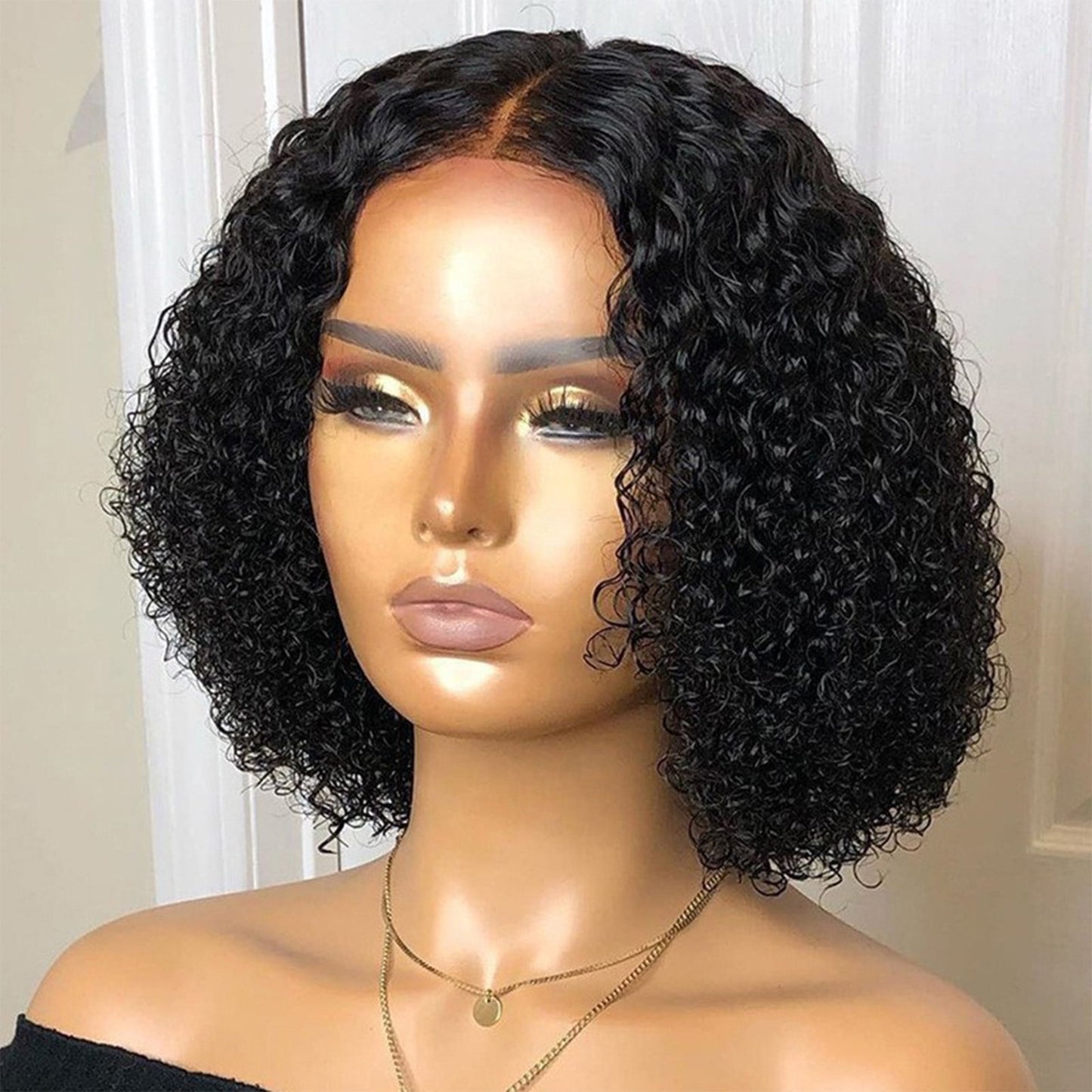 Wet and Wavy Human Hair Wig,Short Roll Curly Hair Middle Score Wig Fashion Natural Wig High Temperature Wire 13.77in Short Wig For Women Daily LifeParties for Women Natural(B)