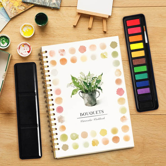 Beginner-Friendly Watercolor Workbook, 12 Colors Watercolor Paint Set With Paint Brush Pen, Painting Book For Kids, Water Colors Paint Adult Set,Diy Drawing & Craft Supplies For Beginners