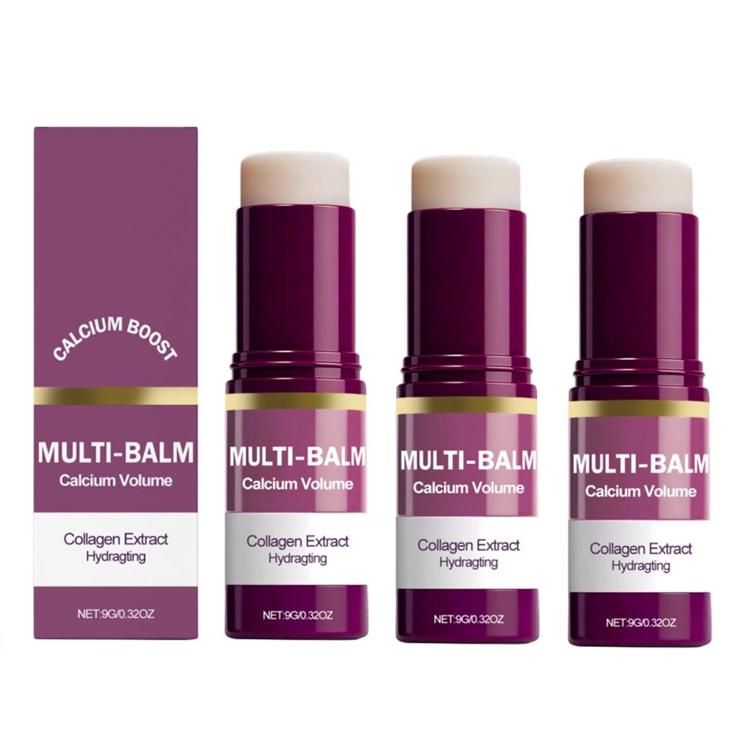 3Pcs Calcium Multi Balm Stick, Anti Wrinkle Calcium Balm, Korean Collagen Hydrating & Moisturizing Stick, Anti-Aging, Firming Skin, Reduce Fine Lines, Suitable for Face, Eyes, Neck, 0.32oz