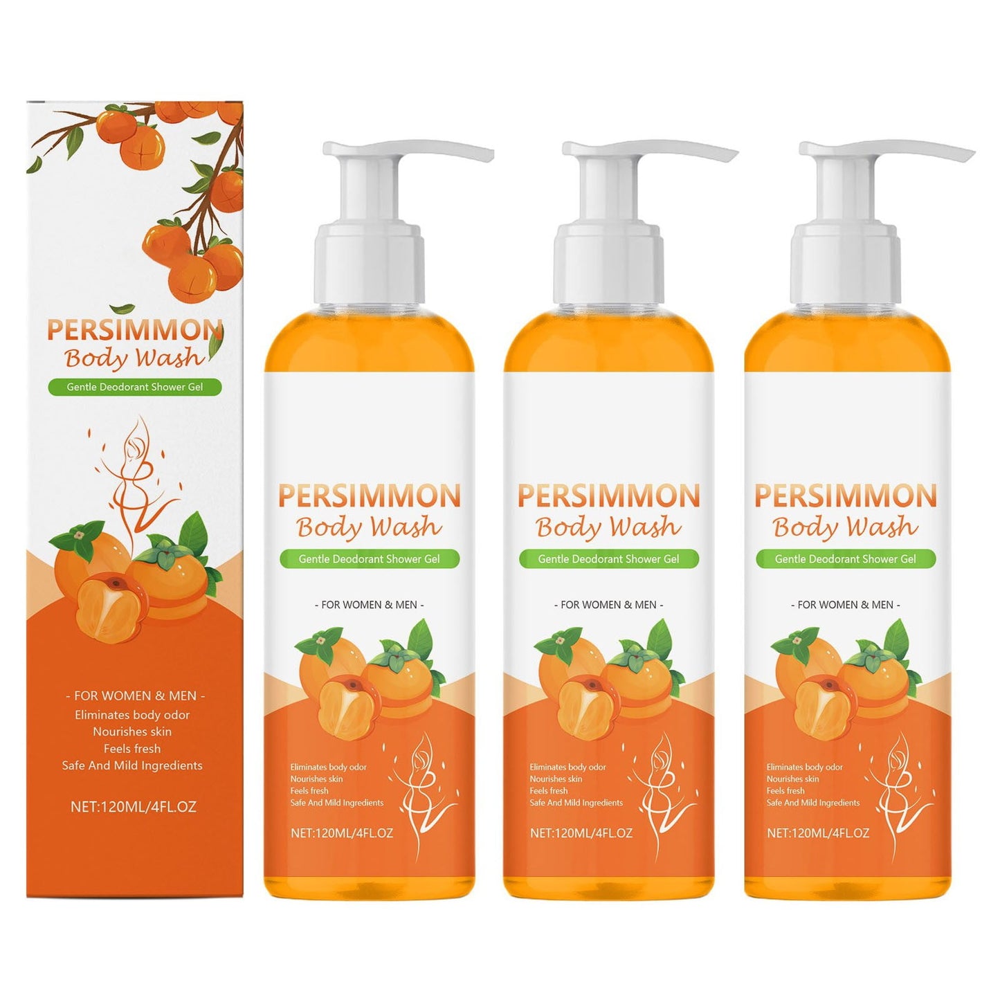 3Pcs Persimmon Body Wash, Natural Persimmon Soap Bar Old People Smell Remover, Persimmon Tannin Extract Body Wash, Smelly Feet Deodorant Body Odor Eliminator, 4.06 fl oz