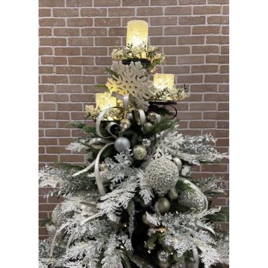 Black Triples Tree Topper Candelabra,Christmas Decorations,Triples Tree Topper Candelabra For Christmas 3 Tier Candle Holders Christmas Topper Unique Light Up Christmas Tree Kitchen(1pc 24in)