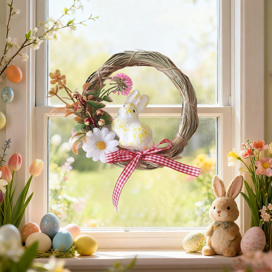 Easter Wreath Easter Decorations for Home Spring Decorations for Home, Holiday Party Garland Set, Indoor Outdoor Window Wall Decor for Easter Celebration