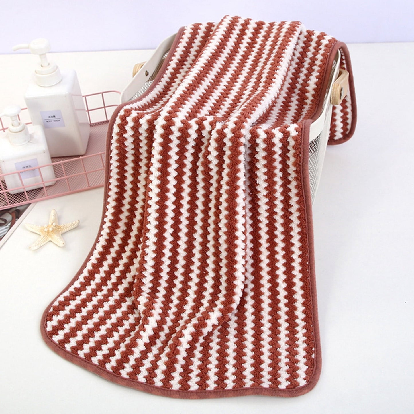 Striped Hand Towels for Bathroom 29.5x13.7 in, Coral Fleece Absorbent Bath Towels for Face, Bath & Hair, Quick-Dry Bath Hand Towels for Men & Women