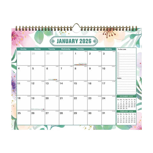 Calender,Calendar for Wall,2026 English Calendar Flower Coil Wall Decoration Daily Plan 12-month Calendar,Monthly Wall Calendar,Large Daily Blocks,Thick Paper(Pink 15*12in)