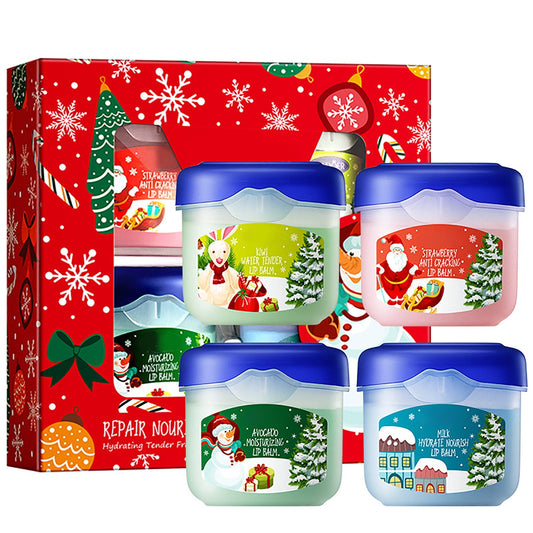 4 Piece Christmas Lip Balm Set, Skin Protect Moisturizing Lip Mask, Moisturizing Lip Care Lipstick for Dry Cracked Christmas Stocking Stuffer Xmas Bulk Gift Coworker Adult