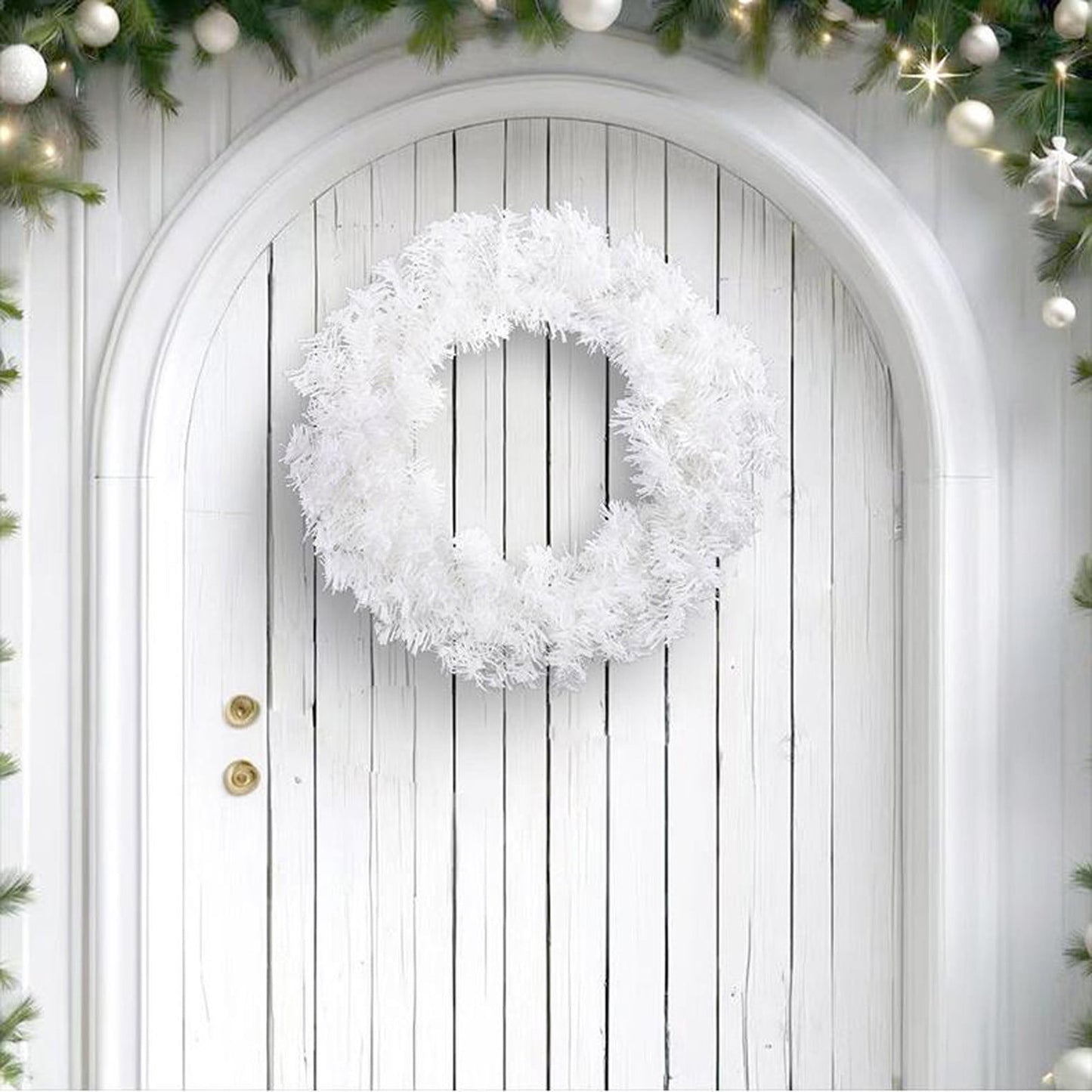 Christmas Wreaths Clearance,Winter Wreaths for Front Door,Christmas Wreath Blossoms Door Hanging Window Display Decoration Simulation White Wreath Christmas Decorations(White 16in)