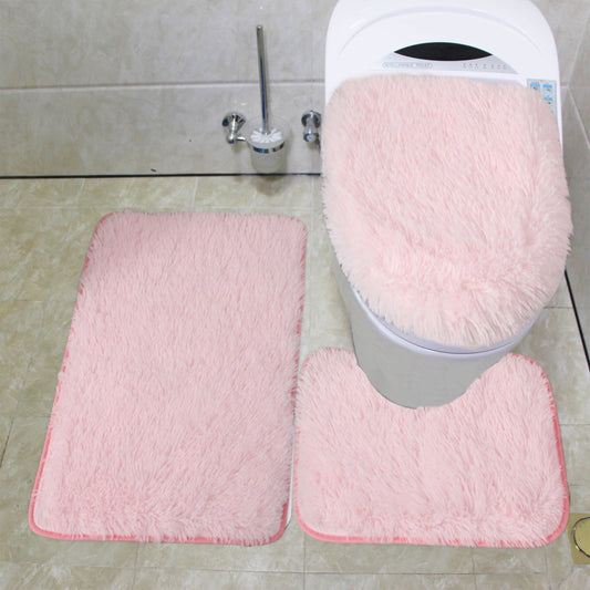 3 Piece Bathroom Rug Set With Toilet Lid Cover,Bathroom Rugs Sets 3 Piece,Ultra Soft Non Slip Bath Rug and Absorbent Chenille Bath Mat,Bathroom Rugs(Pink 3pcs/Set 20in)
