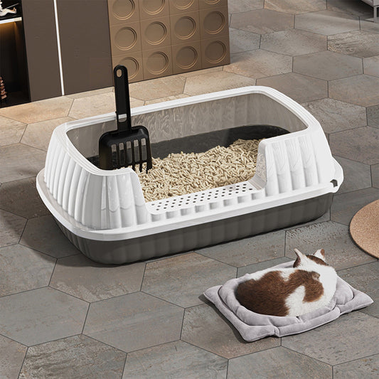 Kitten Litter Box Low Entry,Cat Toilet,Semi Enclosed High Bar Litter Box With Splashs Proof Designs Provides Ample Space For Cats Includes Shovel For Kittens