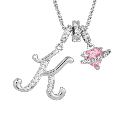Initial Necklace,Necklace for Women,Personalized Colored Rose Heart Letter Pendant Necklace - Romantic Jewelry Gift for Anniversary Adjustable Chain Initial Letter Pendant Necklace(MulticolorK)