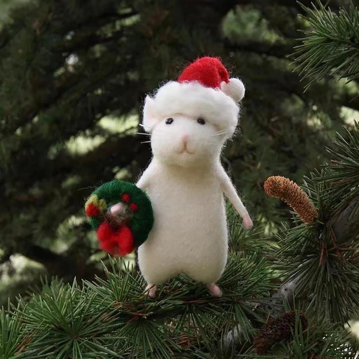 Xerdsx 3.2 Christmas Felt Mouse Wool Figurine for Holiday Decorations