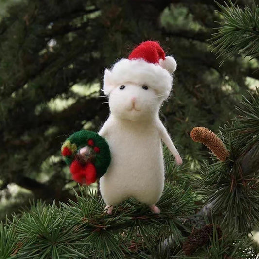 Xerdsx 3.2 Christmas Felt Mouse Wool Figurine for Holiday Decorations