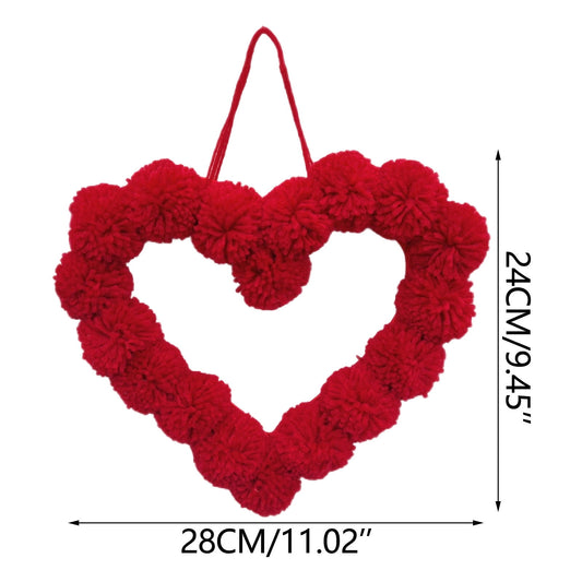 Valentines Day Decorations Red Garland Valentines Poms-Poms Heart Garland Fuzzy Loves Ball String For Romantic Room And Party Decoration