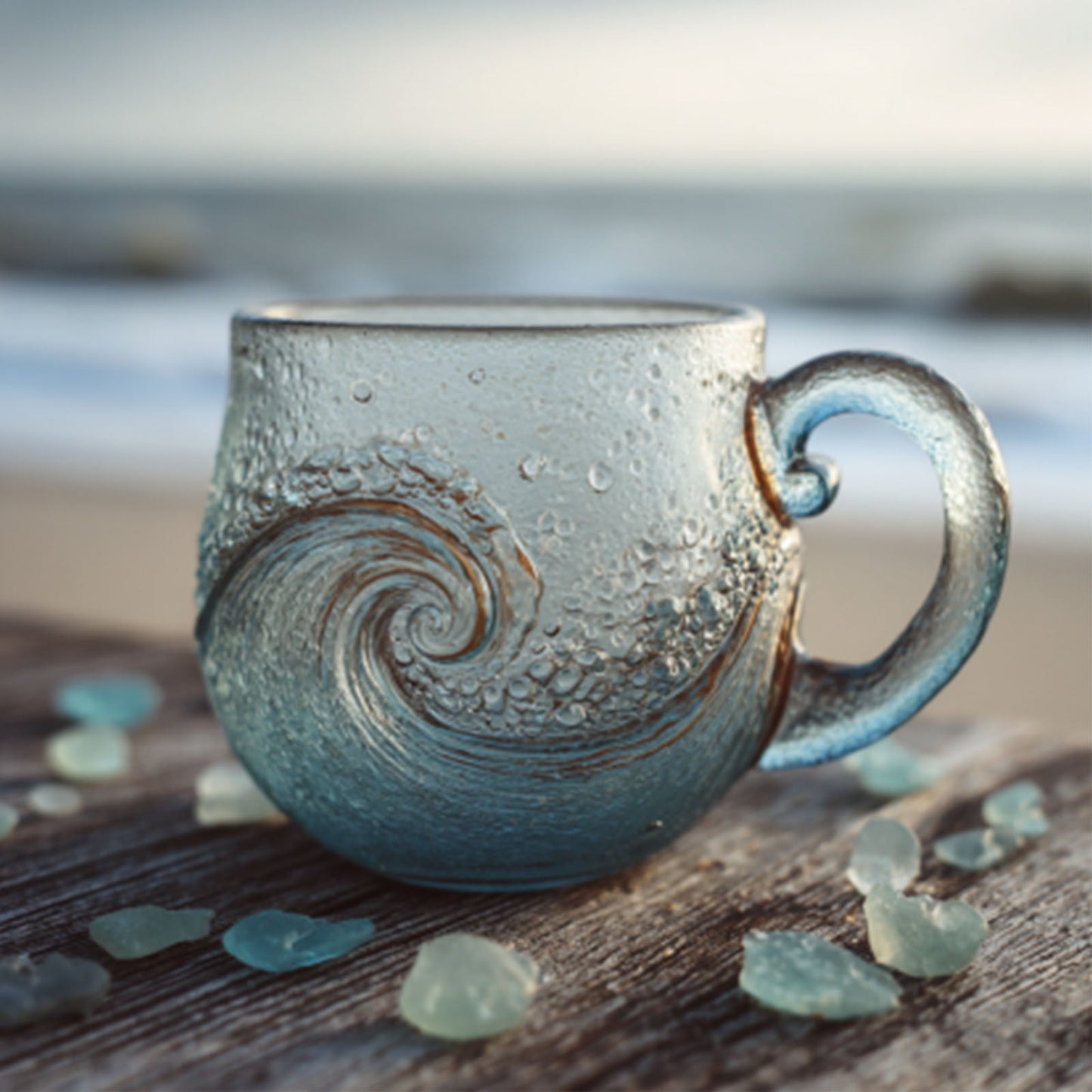 Sea Wave Mug,Handcrafted Ocean Wave Mug,Ocean Wave Mug,Sea Wave Mug 12oz Handblown Cup With Ocean Wave Design,Sea Wave Mug Handblown Glass Mug Cup Unique Textured Beach Theme Mug(1pc 12oz)