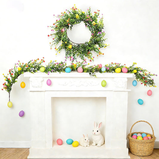 Easter Garland Easter Decorations Spring Garland For Mantle, 1.8M Simulated Eucalyptus Vines With Baby¡¯s Breath & Colorful Eggs, Bunny Themed Home Holiday Decor