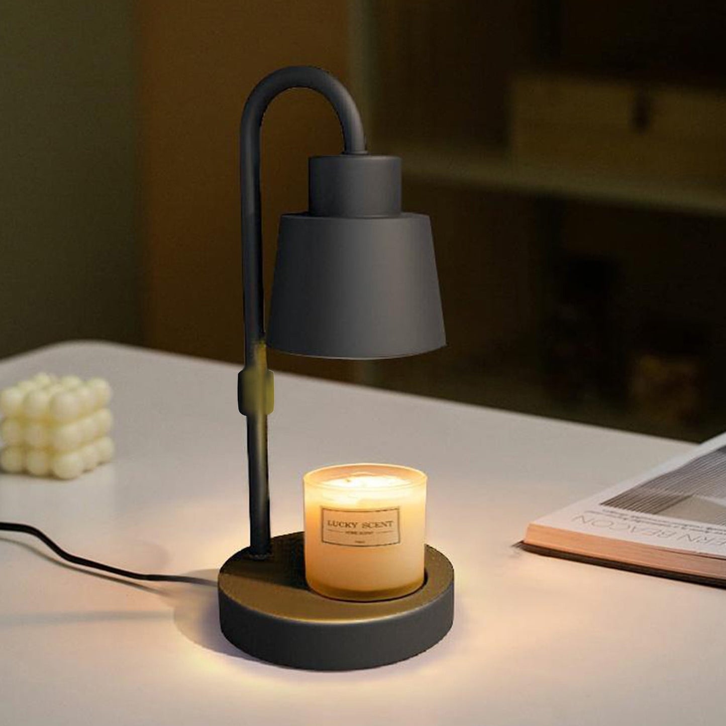Candle Warmer Lamp,Candle Lamp,Adjustables Height Dimmable Candle Lamp Warmer Large Jar Candles No Flame Scented Candle Waxs Warmer,Electric Candles Wax,No Wax(Black 12.6in)