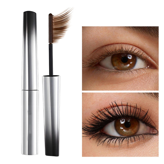 Iron Wand Mascara, 3D Curling Eyelash Iron Mascara, Brown Washable Metal wand mascara, Waterproof Natural Length Slim Volume Building, Long-Lasting Smudge-Proof, Brown