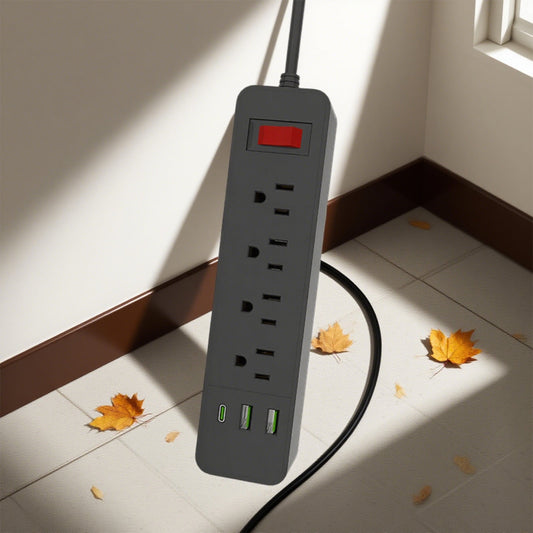 Black Extension Cord,Long Extension Cord with Multiple Outlets,Multi Plug Power Strip With 78.7in Extension Cord With Multiple USB Outlets For Office Dorm Room(Black 9*3*1in)