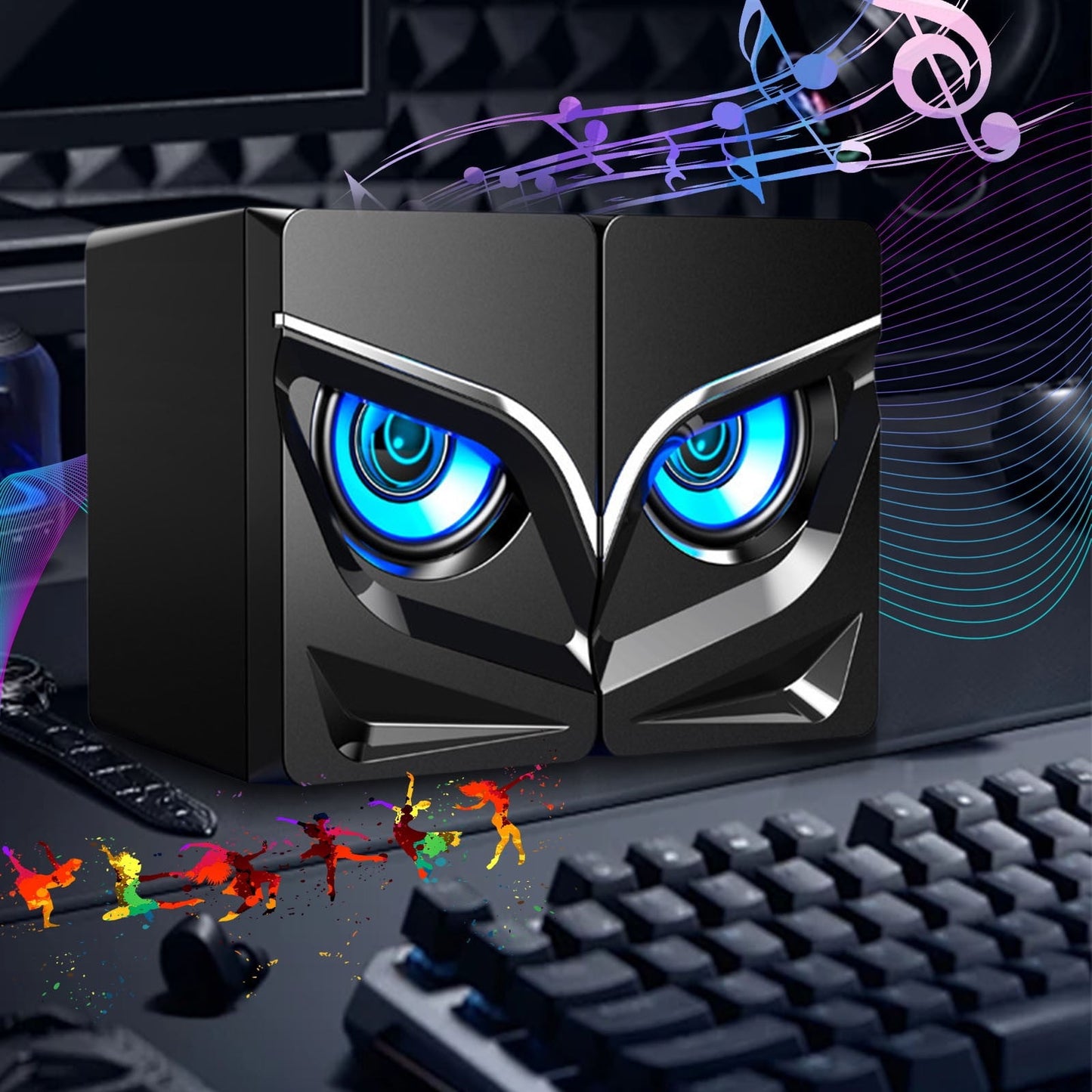 Monitor Speakers,Computer Speakers For Desktop Pc,Computer Speakers 2.0 USB Powered Gaming Speakers With RGB LED Light 3.5mm Aux Input Stereo Mini Speaker(V-128 4*3*3in)from ANMUYUM
