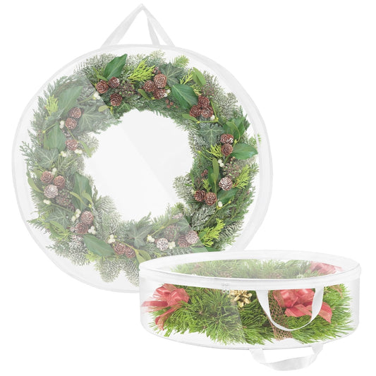 Wreath Storage Box,Wreath Storage Container,Wreath Storage Bag,Garland Holiday Container with Plaid Christmas Wreath Storage Box with Heavy Duty Handle(White 24*8in)