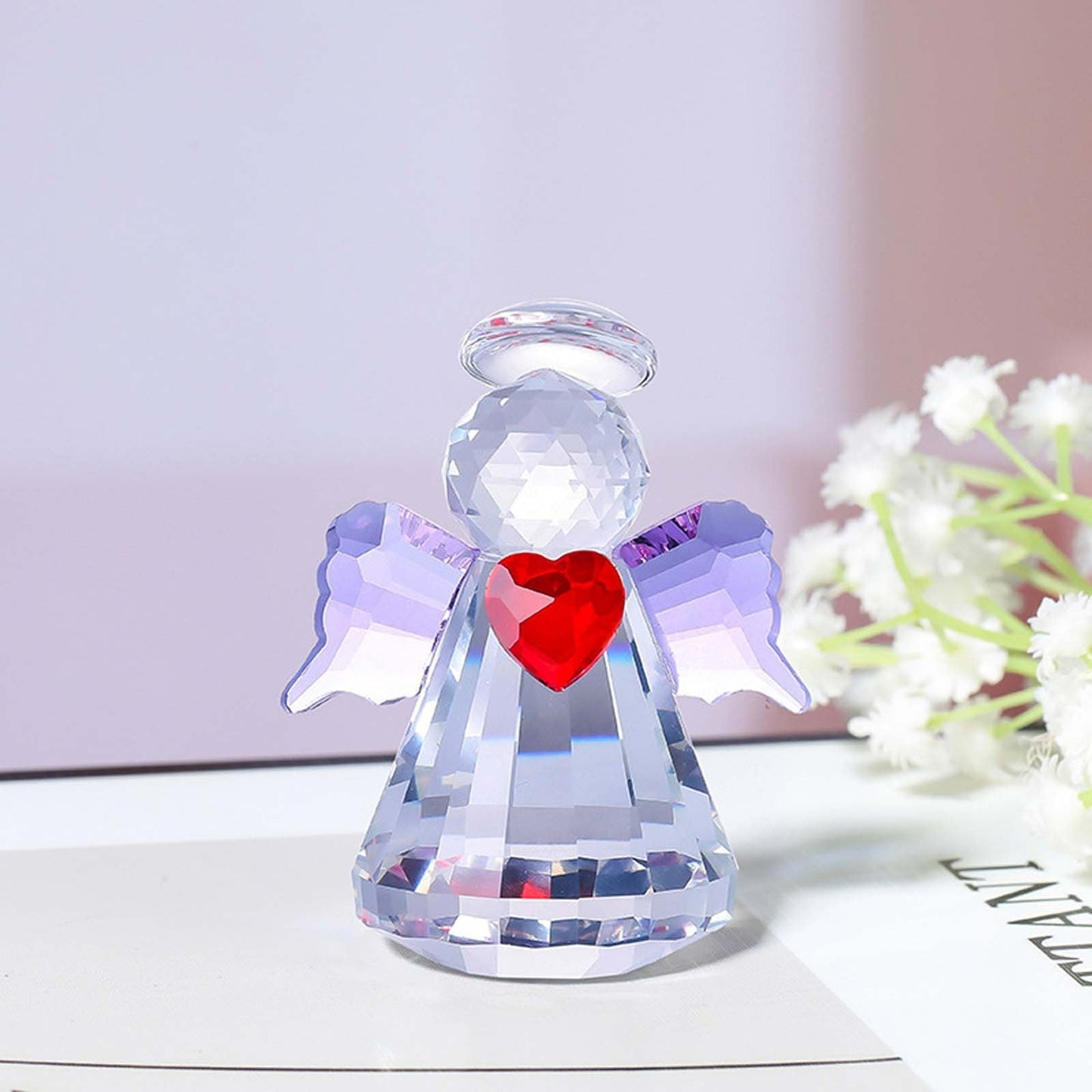 Crystal Angel Figurines,Guardian Angel,2.5inch,Crystal Figurines Crystal Figurines Collectible Glass Art Christmas Statues Gift For Women Home Table Decoration Ornaments(Purple)