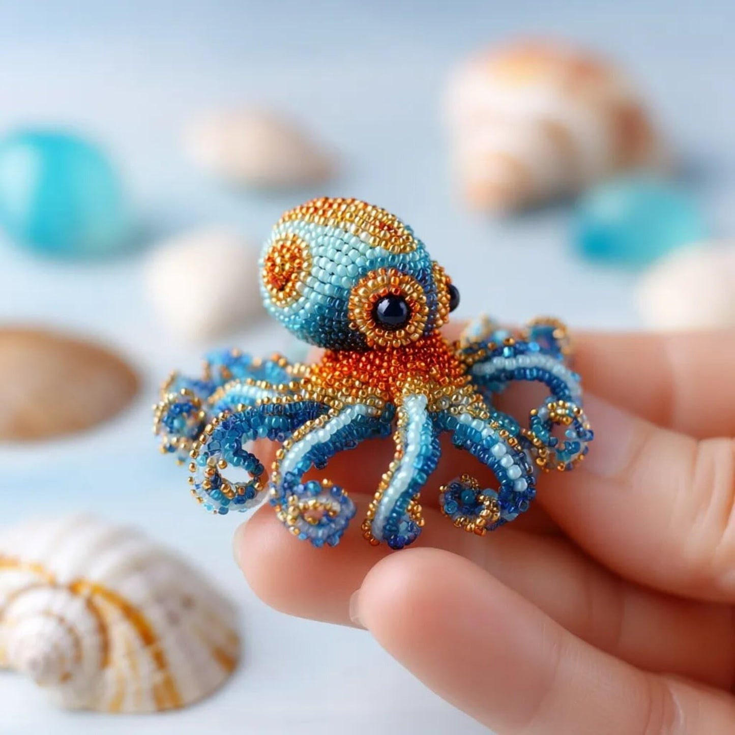 Beaded Plant Kit,Bead Embroidery Kits,Sea Turtle Bead Embroidery Kit,Easy DIY Underwater Creature Beaded Craft Set with Step-by-Step Guide,3D Ocean Beadwork Kit for Beginners(Octopus 1in)
