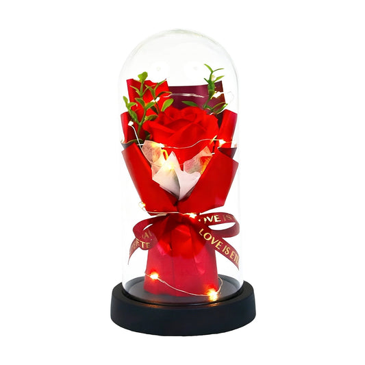 Valentine's Day Decorations Floral Centerpieces for Tables Valentines Day Gift Everlasting Flowers Dried Flower Bouquet Glass Cover Roses Soap Flowers Luminous Birthday Gift Practical Arrangement