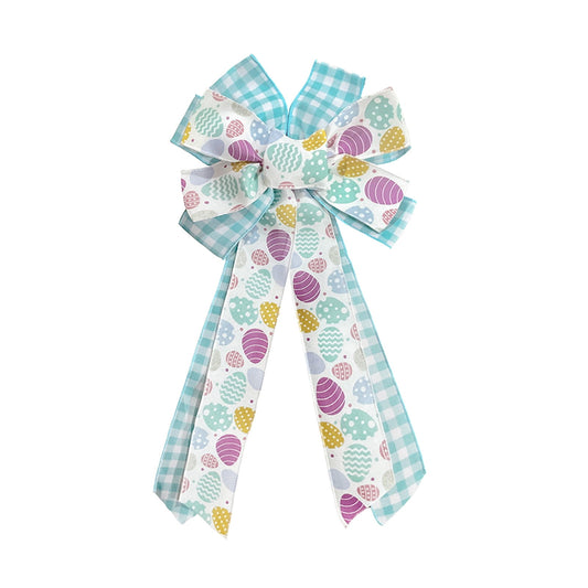 Easter Decorations,Bow For Wreath,Easter Bunny And Egg Drawing Bows Colorful Printed Ribbon Garlands And Decorative Bows Suitable For Easter Indoor And Outdoor Decoration(MulticolorC)