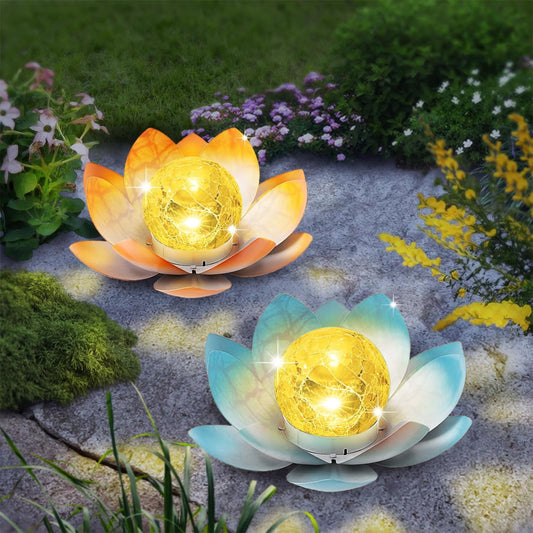 Solar Light Outdoor,LED Solar Lights Outdoor Decorative Waterproof Lotus Flower Lamp,Solar Lights Outdoor Garden Decorative Art Metal Lotus Cracked Glass(Blue 6*4in)