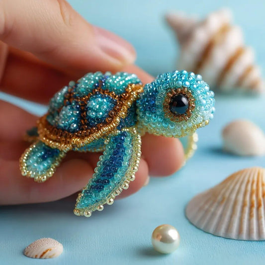 Bead Embroidery Kit,Crafter Gift Diy Kits for Adults,Sea Turtle Bead Embroidery Kit,Easy DIY Underwater Creature Beaded Craft Set with Step-by-Step Guide,3D Ocean-Themed Beadwork(Turtle 1in)