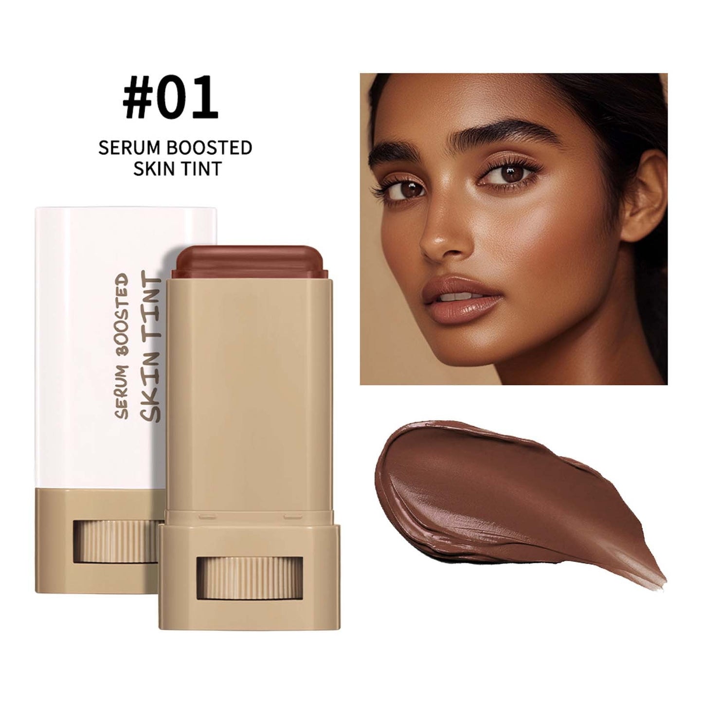 Foundation Stick Beauty Balm Serum Boosted Skin Tint, Solid Tinted Moisturizing Serum Contour Stick Foundation Face Stick for Women, Natural Finish Makeup