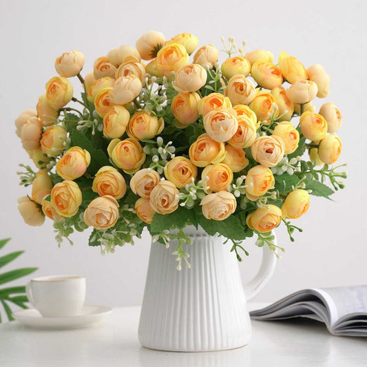 Flores Artificiales Para Decoracion,Beautiful Artificial Silk Fake Flowers Wedding Valentines Bouquet Bridal Decor,Artificial Silk Flowers Bouquet,Realistic(Yellow 12*6in)