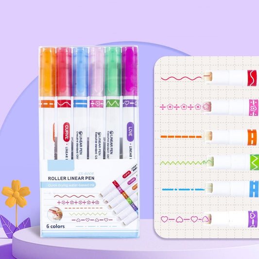 SShop MultiFunctional Double Ended Roller Pen, Magic Border Pen, Curve Highlighter Pens Set, 6 Color Curve Pens Highlighters Markers 10ml