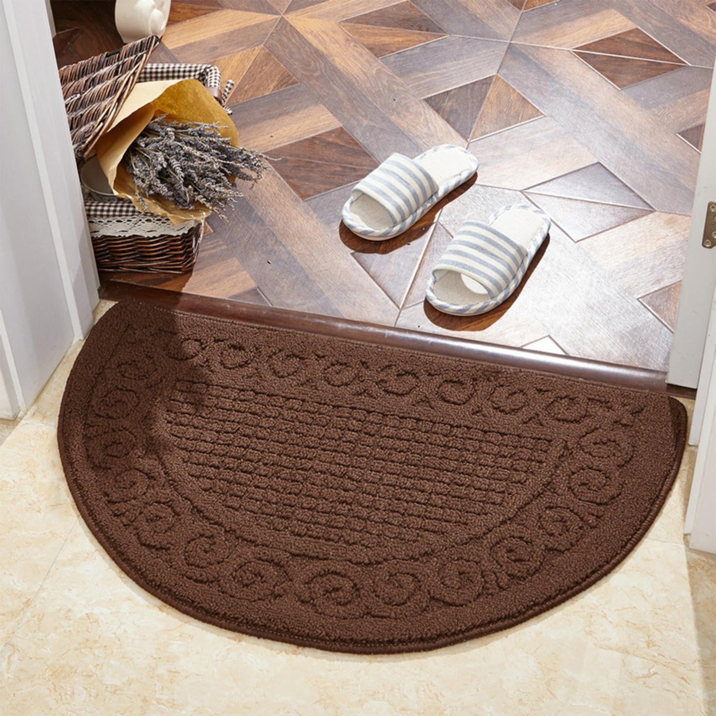 Kitchen Rugs Non Slip,Half Moon Rug,Half Circle Rug,Kitchen Rugs for Floor,Non Slip Washable Kitchen Mats,Absorbent Standing Rug,Soft Throw Rug,Easy To Clean Half Circle Carpet(Coffee 25*16in)