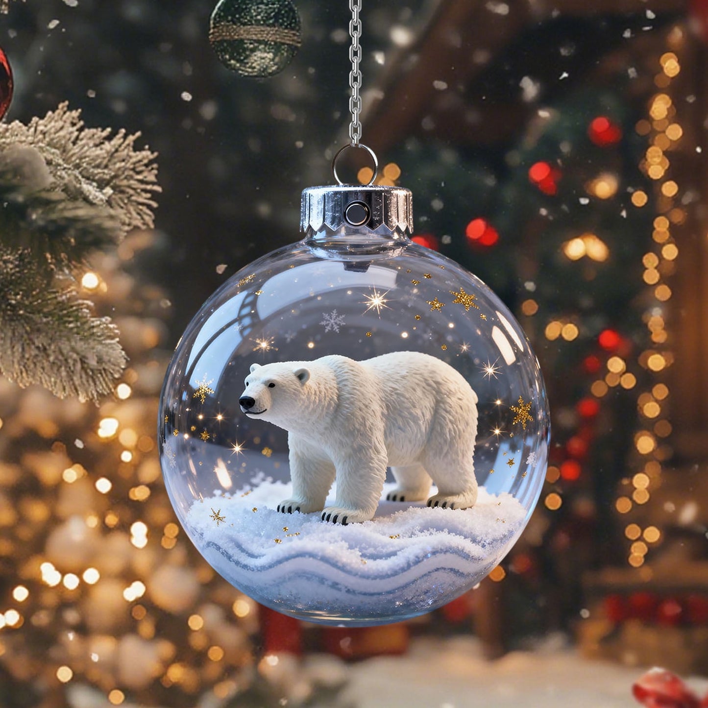Polar Bear Ornaments For Christmas Tree,2.76inch,Snowflake Ball Pendant,Vivid 3d Animal Christmas Decoration,Clear Plastic Xmas Balls,2026 Wildlife Wonders Collection Crystal Glass Ornament