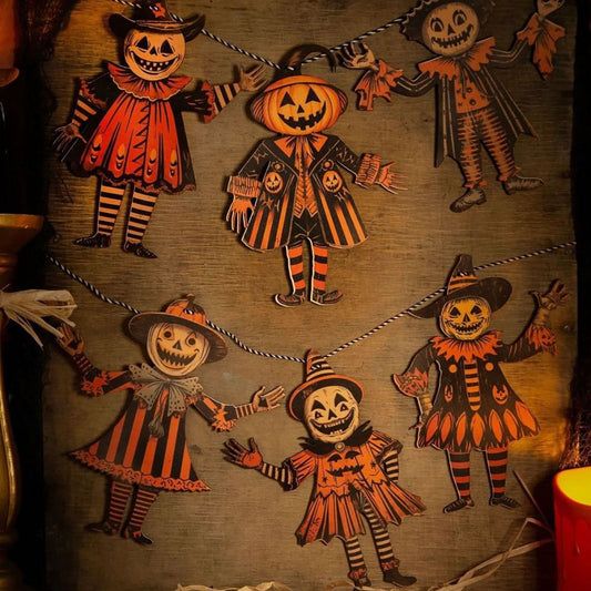 Retro Halloween Decor,Vintage Halloween Decor Wood Banner,Halloween Bunting Decoration, Halloween Vintage Bunting Wooden,Wooden Halloween Flag,Witch Flag Pumpkin(6pcs/Set 5in/pc)