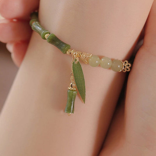 Jade Bracelet for Women,Jade Bracelet Jewelry for Women Crystal Retro Green Solid Joint Bracelet in Natural Energy Healing Bracelet Resizable Hand Braid Valentines(A )
