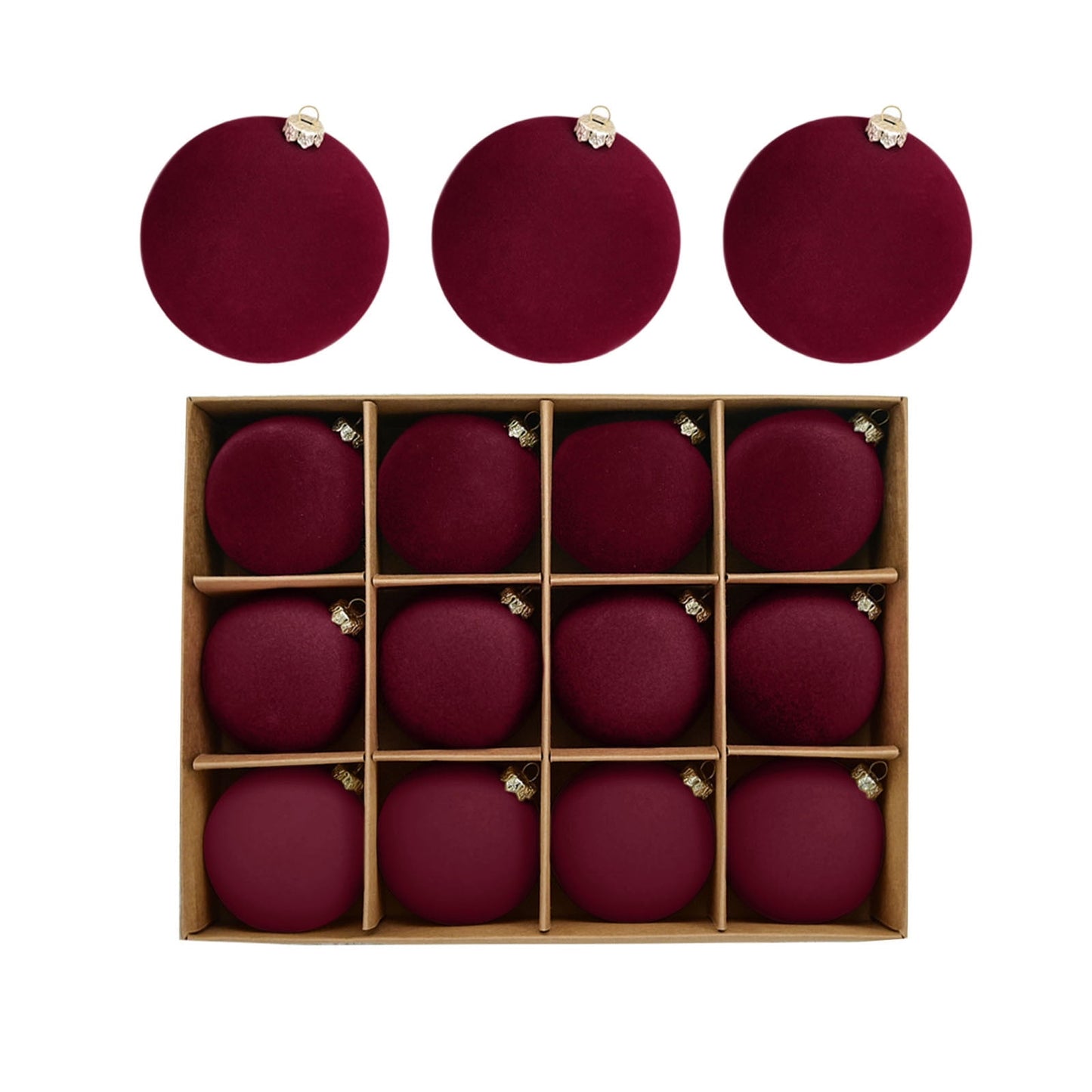 Velvet Ornaments for Christmas Tree,Christmas In July Decorations,Velvet Christmas Ball Ornaments Set,Flocked Hanging Balls for Xmas Tree,Plastic Decorative Baubles(Wine 12pcs 2.4in)