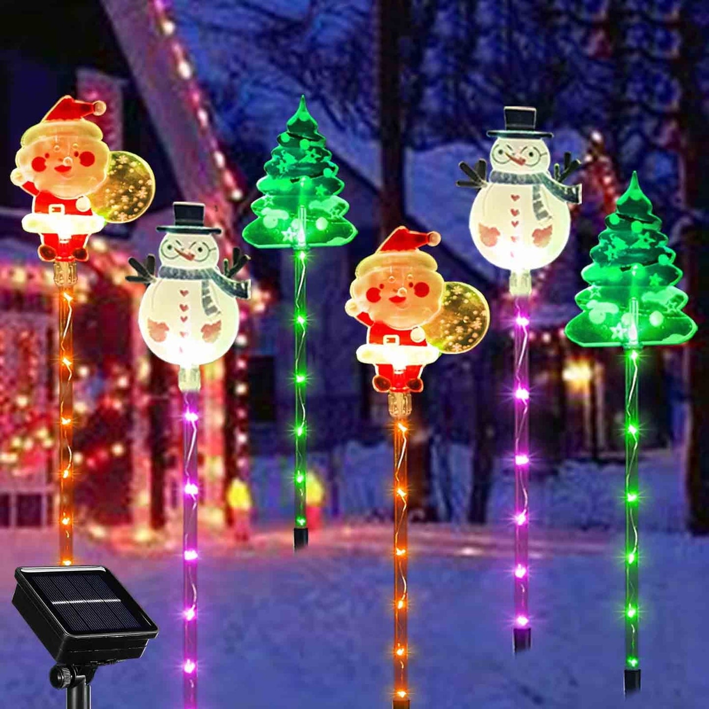 Santa Solar Lights Outdoor,Solar Outdoor Christmas Tree,6-Pack 20inch Moving Christmas Lights Led Waterproof Solar Christmas Lights Tree Snowman Reindeer With 8 Color Light Modes.