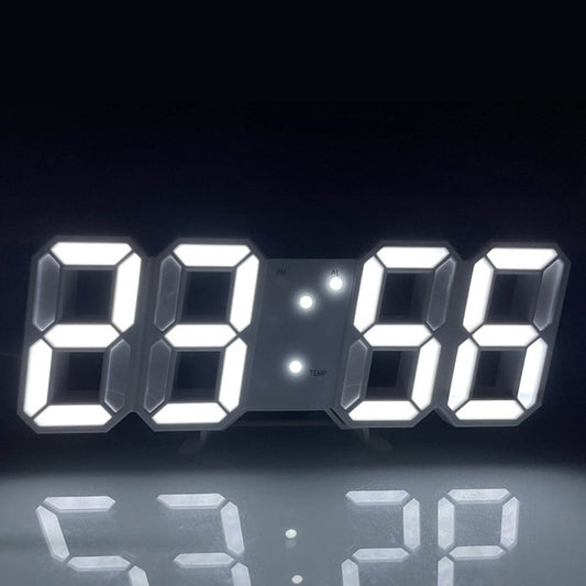 LED Digital Wall Clock,3D Modern Digital LED Wall Clock 24/12 Hour Display Timer Alarm Home USB,LED Digital Clock Wall Deco Glowing Night Mode Adjastable Clock(White 9*3in)