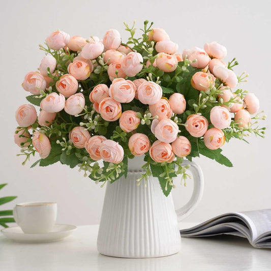 Flores Artificiales Para Decoracion,Beautiful Artificial Silk Fake Flowers Wedding Valentines Bouquet Bridal Decor,Artificial Silk Flowers Bouquet,Realistic(Rose Gold 12*6in)